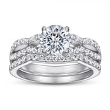 Excellent 1 Carat D Colour Moissanite Diamonds Ring Set - Sterling Silver Engagement Wedding Jewellery for Women