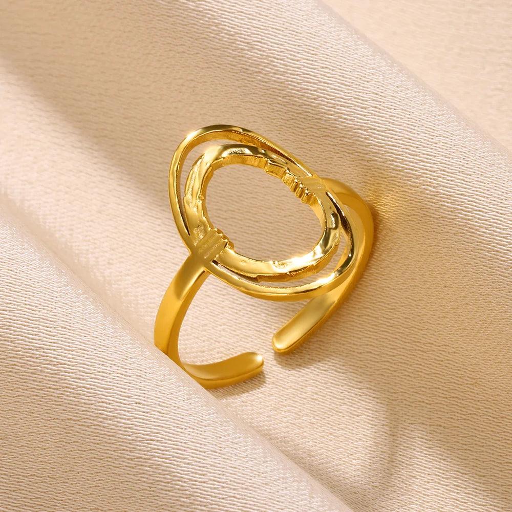 New in 18k Gold Color Plated Stainless Steel Rings For Women, Girls - Fashion Hollow Oval Ring Birthday Gift Jewellery - The Jewellery Supermarket