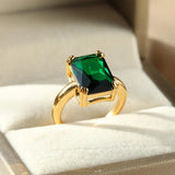 New Green Square Zircon Open Ring For Girls, Women - Multiple Colour Stainless Steel Fashion Jewellery - The Jewellery Supermarket