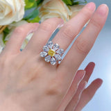 European, American Design Group Flower Cluster 6 * 6 High Quality AAAAA High Carbon Yellow Diamond Fine Ring - The Jewellery Supermarket