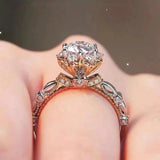 Rose Flower Design 18KGP 1CT D Colour Moissanite Diamond Solitaire Engagement Wedding Fine Jewellery Ring