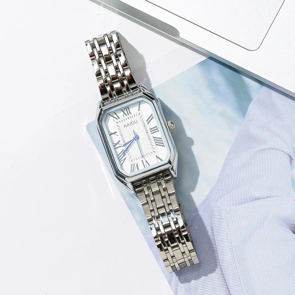 New Arrival Rectangular Roman Dial Fashion Trend Thin Strap Quartz Ladies Fashion Steel Strap Watches - The Jewellery Supermarket