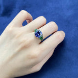 Vantage Silver 10x10MM Cushion Cut Lab Created Tanzanite Emerald Gemstone Rings for Women - Fine Jewellery - The Jewellery Supermarket