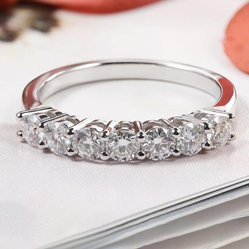 Sparkling 7 Stones D Colour Moissanite Diamonds Eternity Rings, Simply Stackable Wedding Engagement Fine Jewellery - The Jewellery Supermarket