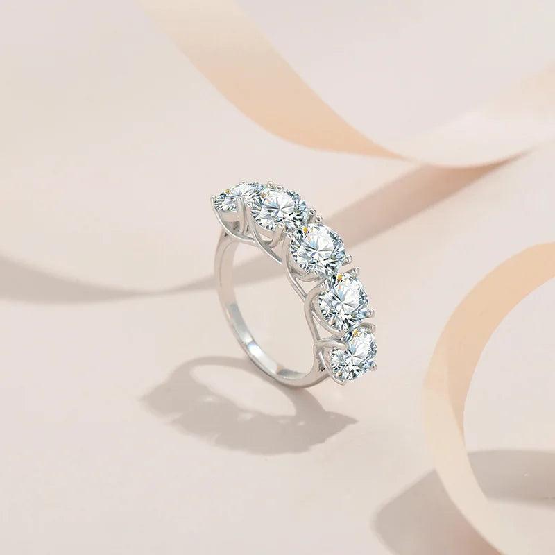 Luxury 2.5-5 Carat 5 Pcs Moissanite Diamonds Half Row Eternity  Rings - Silver Wedding Engagement Fine Jewellery - The Jewellery Supermarket