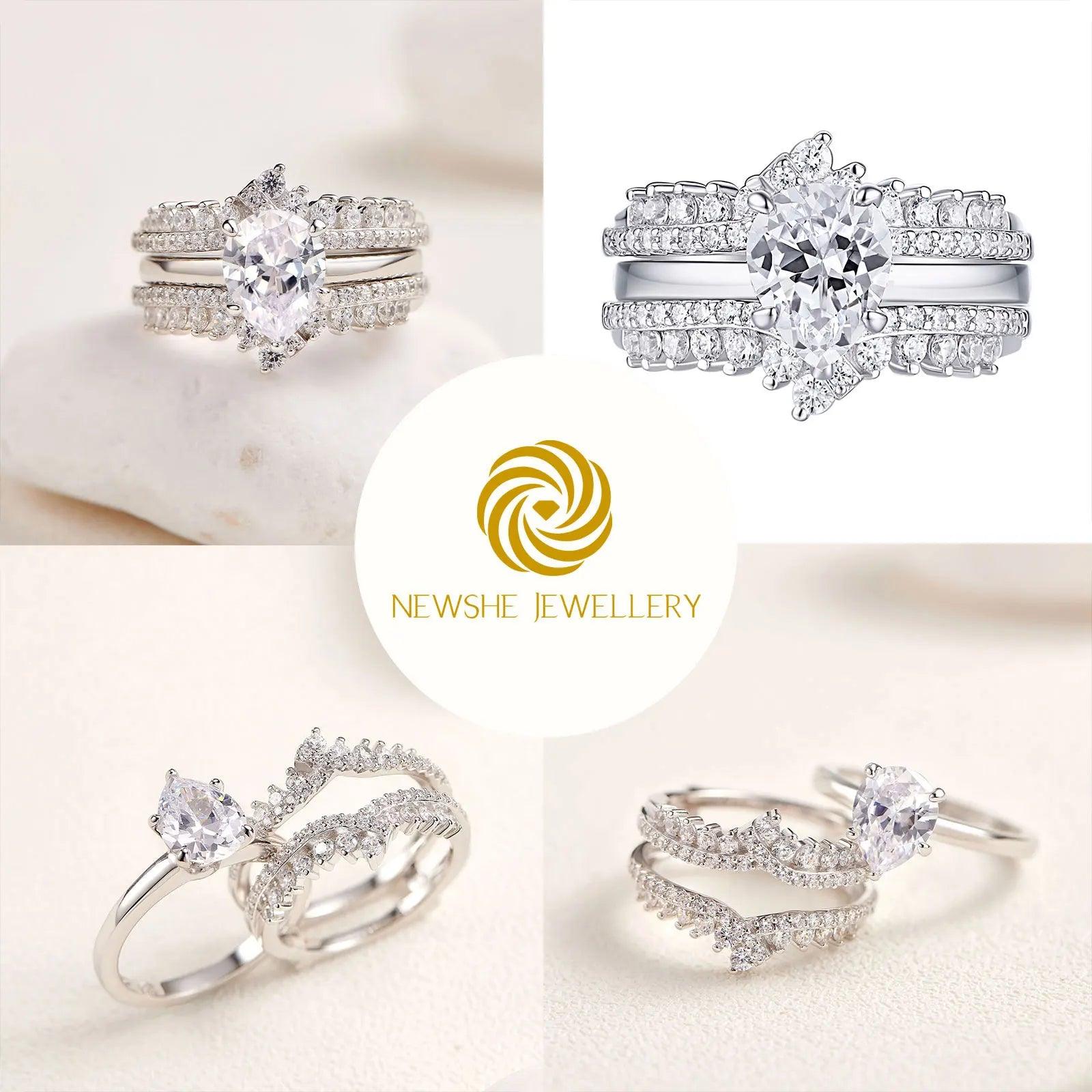Luxury Pear / Heart Shape AAAAA Quality High Carbon Lab Created Diamond Wedding Engagement Rings Set - The Jewellery Supermarket