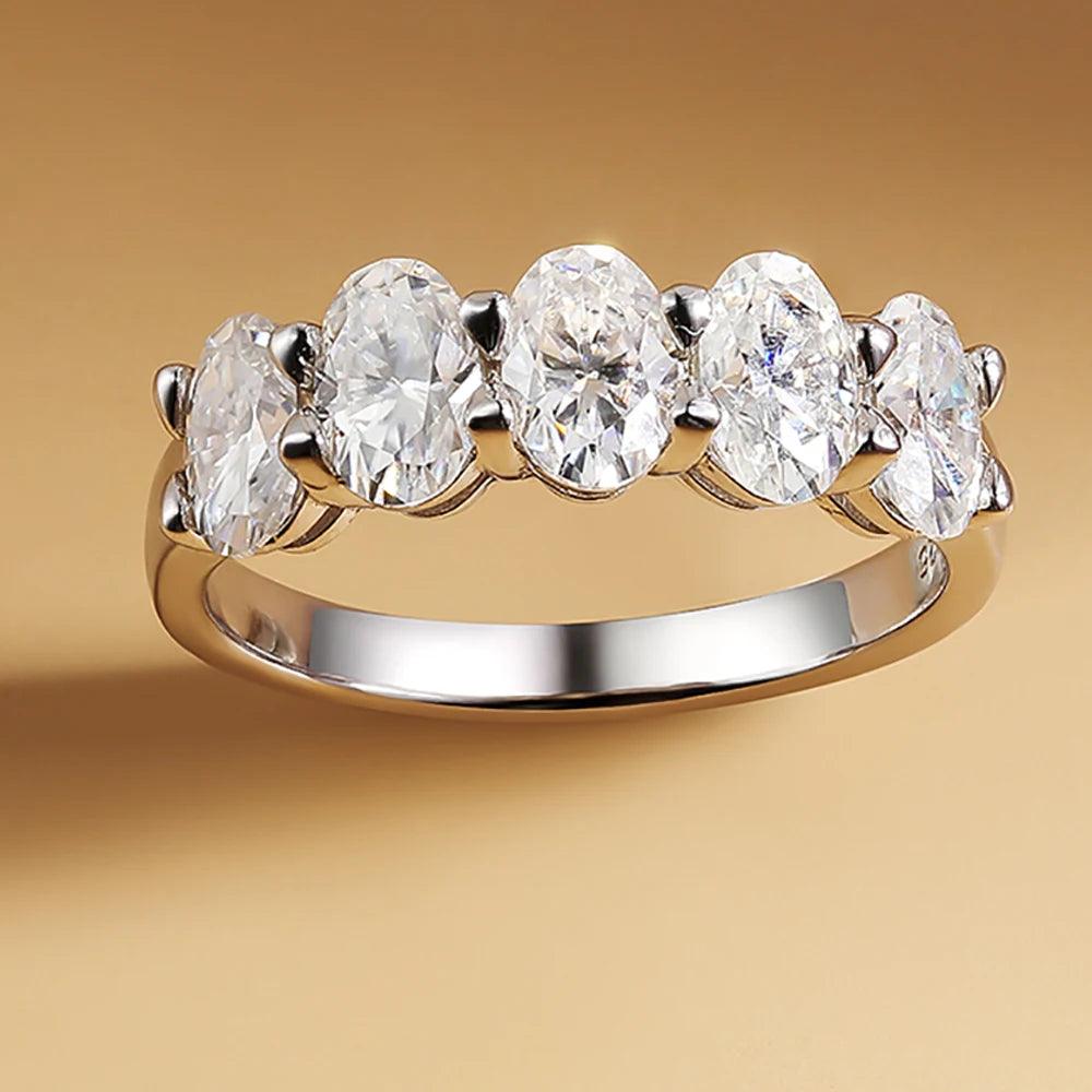 Stunning Real D Color 5 Stones 2.5 Carat 4*6mm Oval Full Moissanite Diamonds Eternity Rings For Women - Fine Jewellery - The Jewellery Supermarket