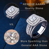 Elegant Princess Cross Cut AAAAA Quality High Carbon Lab Created Diamonds Halo Jewellery Ring Set for Women - The Jewellery Supermarket