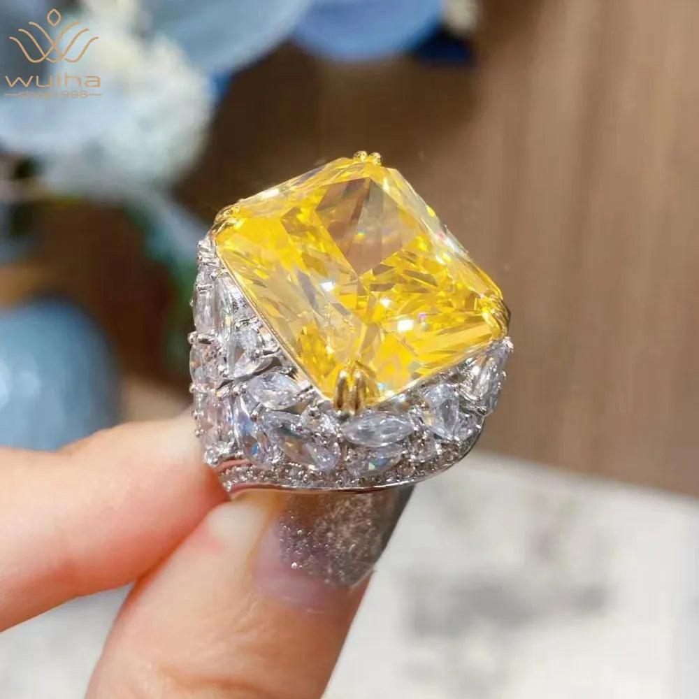 Glittering Radiant Cut 12*16MM AAAAA Lab Created Fancy Vivid Yellow Sapphire Gemstone Big Rings - Luxury Jewellery - The Jewellery Supermarket