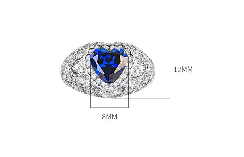 Luxury Heart-Shaped Lab Created Sapphire Big Rings with AAAAA High Carbon Diamond inlay, Versatile in Niche Design - The Jewellery Supermarket