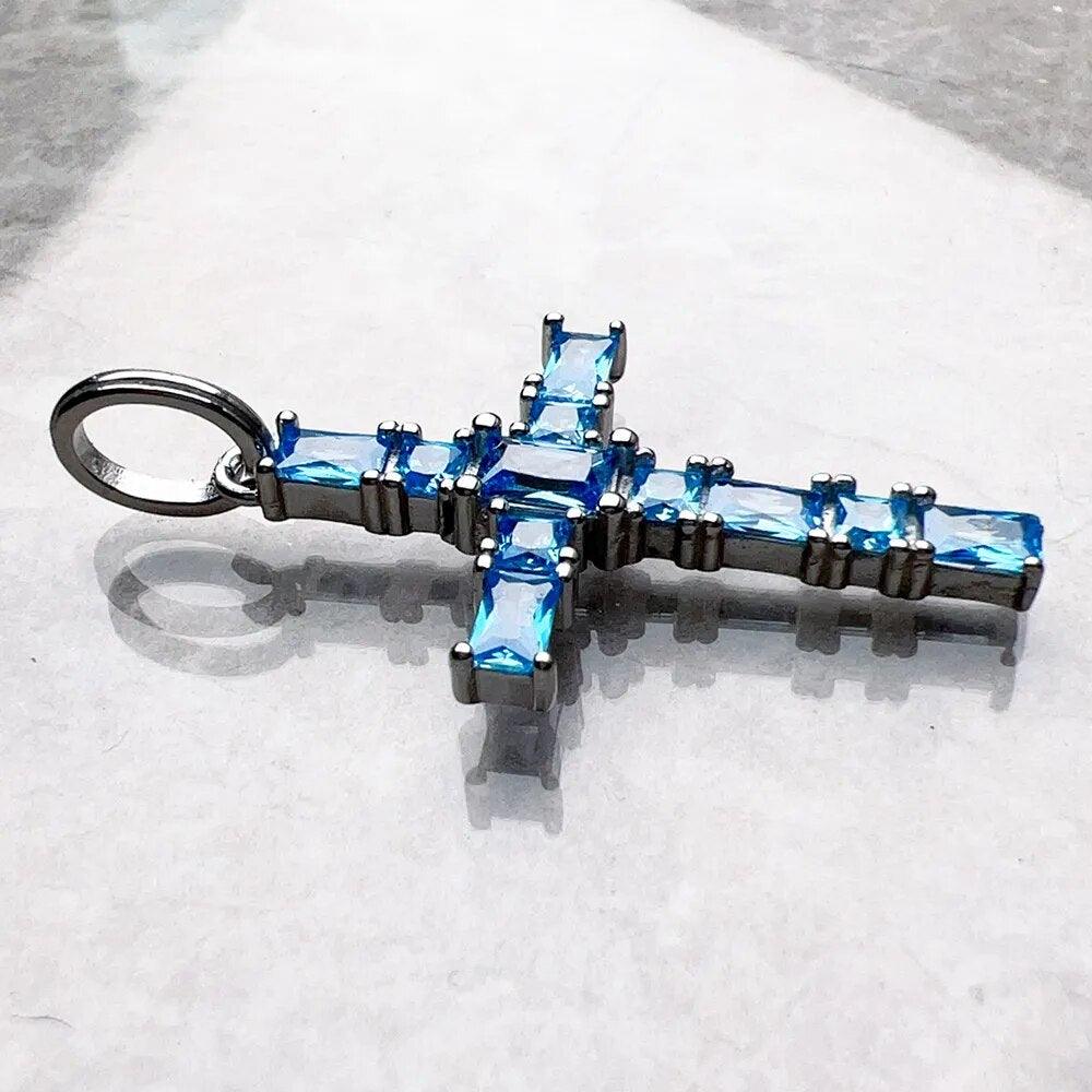 Brand New Pendant Cross with Aquamarine Stones 925 Sterling Silver Fine Jewellery Accessories Romantic Gift For Ladies - The Jewellery Supermarket