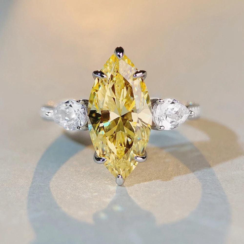 Excellent 18K Gold Plated Silver Marquise Cut Lab Sapphire Citrine AAAAA High Carbon Diamonds Big Ring, Fine Jewellery - The Jewellery Supermarket
