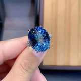 Charming Big Size13*18mm Natural London Blue Topaz Gemstone Trendy Big Ring for Women - Silver Fine Jewellery - The Jewellery Supermarket