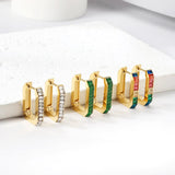 Retro Colorful Gold Plated Stainless Steel White Green Cubic Zirconia Crystals Women's Girls Square Hoops Earrings