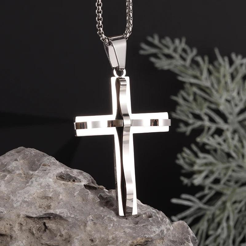 Dark Knight Stainless Steel Double Layer Cross Pendant Necklace for Men Hip Hop Personality Religious Jewelry - The Jewellery Supermarket