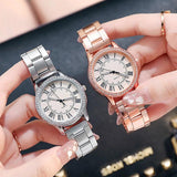 New Arrival Luxury Casual Retro Roman Rhinestone Luminous Quartz Steel Strap Wrist Watches for Women - The Jewellery Supermarket