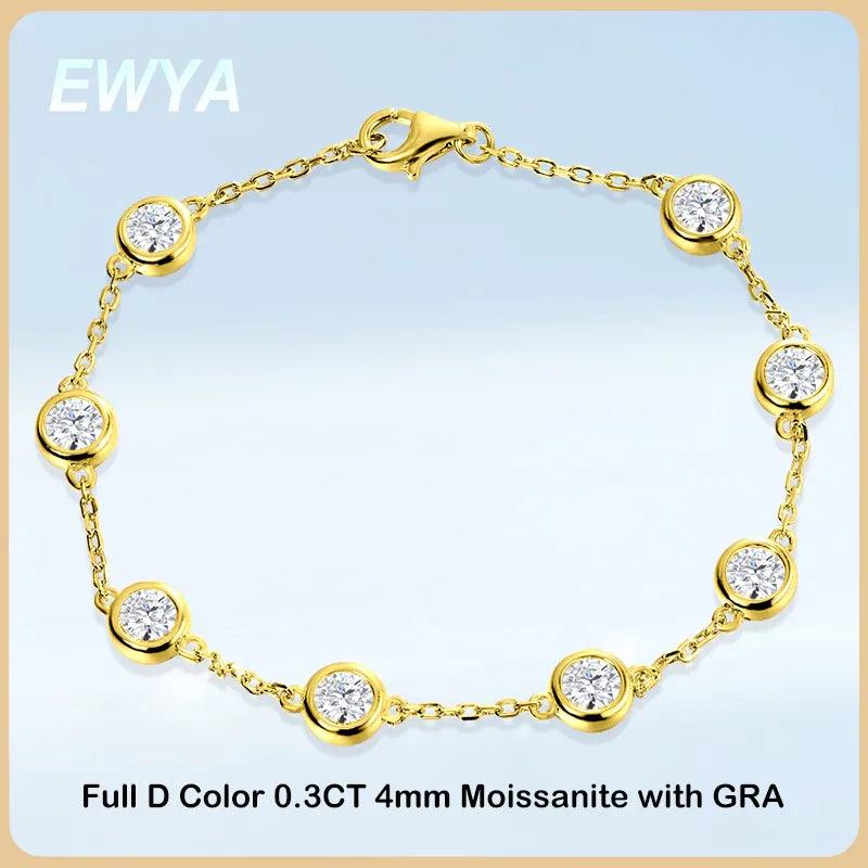 Sparkling Bubble D Colour Full 4mm 0.3CT Moissanite Diamonds Tennis Silver 18K Plated Link Bracelets For Women - The Jewellery Supermarket