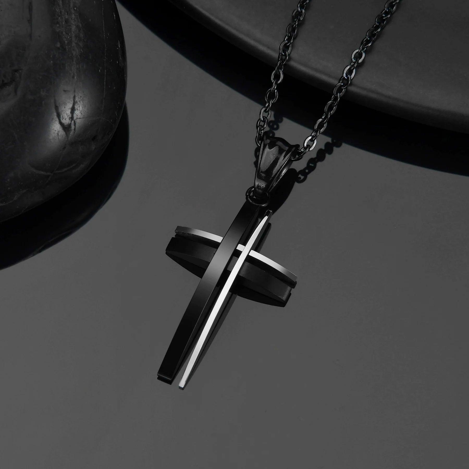 New Arrival Black Silver Gold Cross Unisex Stainless Steel Religious Holy Lord Christian Pendant Necklace - Ideal Gift - The Jewellery Supermarket