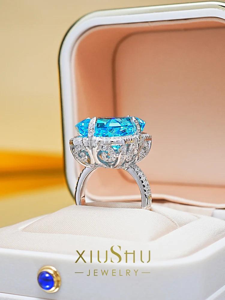 New Fabulous Blue, Orange High Quality AAAAA High Carbon Diamond Topaz Gemstone Temperament Rings for Women - The Jewellery Supermarket
