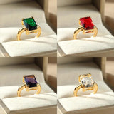 New Green Square Zircon Open Ring For Girls, Women - Multiple Colour Stainless Steel Fashion Jewellery - The Jewellery Supermarket
