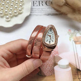 Luxury Brand Snake Quartz Ladies Gold Watch with Rhinestones - High Quality Female Fashion Bracelet Watches