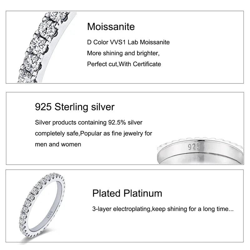 Alluring 2mm D Color Moissanite Diamonds Wedding Engagement Eternity Rings - 925 Sterling Silver Rings For Women - The Jewellery Supermarket