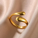 Fashion Heart Shape Stainless Steel 14K Gold Colour Hollow Geometric Star Flower Snake Leaf Rings For Women Girls - The Jewellery Supermarket