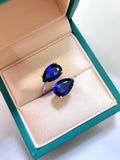 Fashionable Double Drop Royal Blue 925 silver ring set with AAAAA High Carbon Diamonds Versatile  High-End Big Ring - The Jewellery Supermarket
