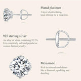Shining Platinum Plated 0.5/1CT D Color VVS1 EX Moissanite Diamonds Stud Silver Earrings Lab Diamond Fine Jewellery - The Jewellery Supermarket