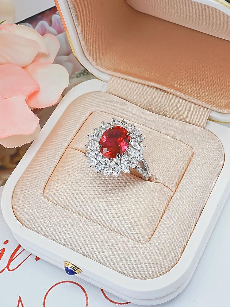 Versatile Design Luxury Red Treasure Ring Inlaid with Dove Egg Design High Quality AAAAA High Carbon Diamonds - The Jewellery Supermarket