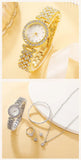 New 6PCS Set Luxury Necklace Earring Rhinestone Fashion Casual Ladies Bracelet Set Watches for Women - - The Jewellery Supermarket