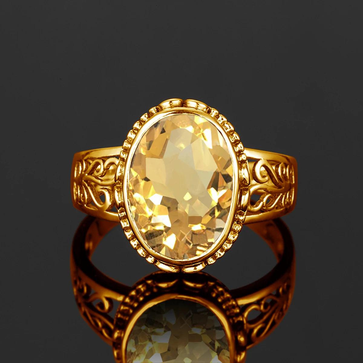 Fabulous Trending Luxury Yellow Gold Lab Created Gemstones Big Rings For Women - Oval Cut Stone Art Deco Jewellery  - The Jewellery Supermarket