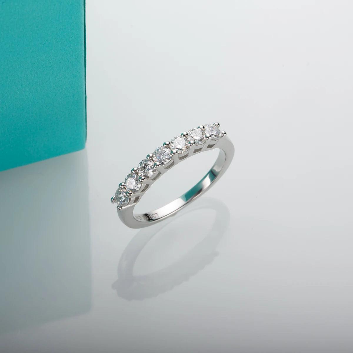 Fabulous 7 Stone 3mm 0.7ct Moissanite Diamonds Half Eternity Silver Engagement Wedding Rings For Women - The Jewellery Supermarket