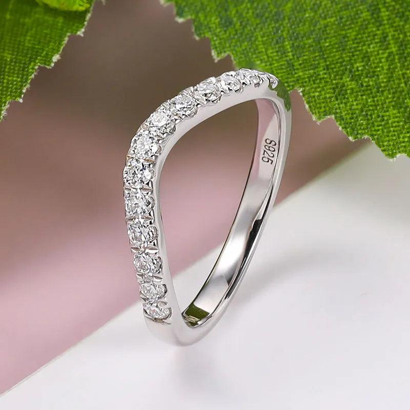 Adorable D Color 0.39ct Curved Half Eternity Moissanite Diamonds Rings, Wedding Engagement Silver Rings - The Jewellery Supermarket