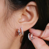 NEW Moissanite Diamonds Piercing Stud Earrings Silver Double Side Hoop Illusion Earrings for Women Fine Jewellery - The Jewellery Supermarket
