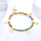 Stainless Steel Mixed Color Beaded Charm Bracelets Bangles for Women - Gold Colour Star Pendants Jewellery