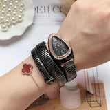 Luxury Brand Snake Quartz Ladies Gold Watch with Rhinestones - High Quality Female Fashion Bracelet Watches