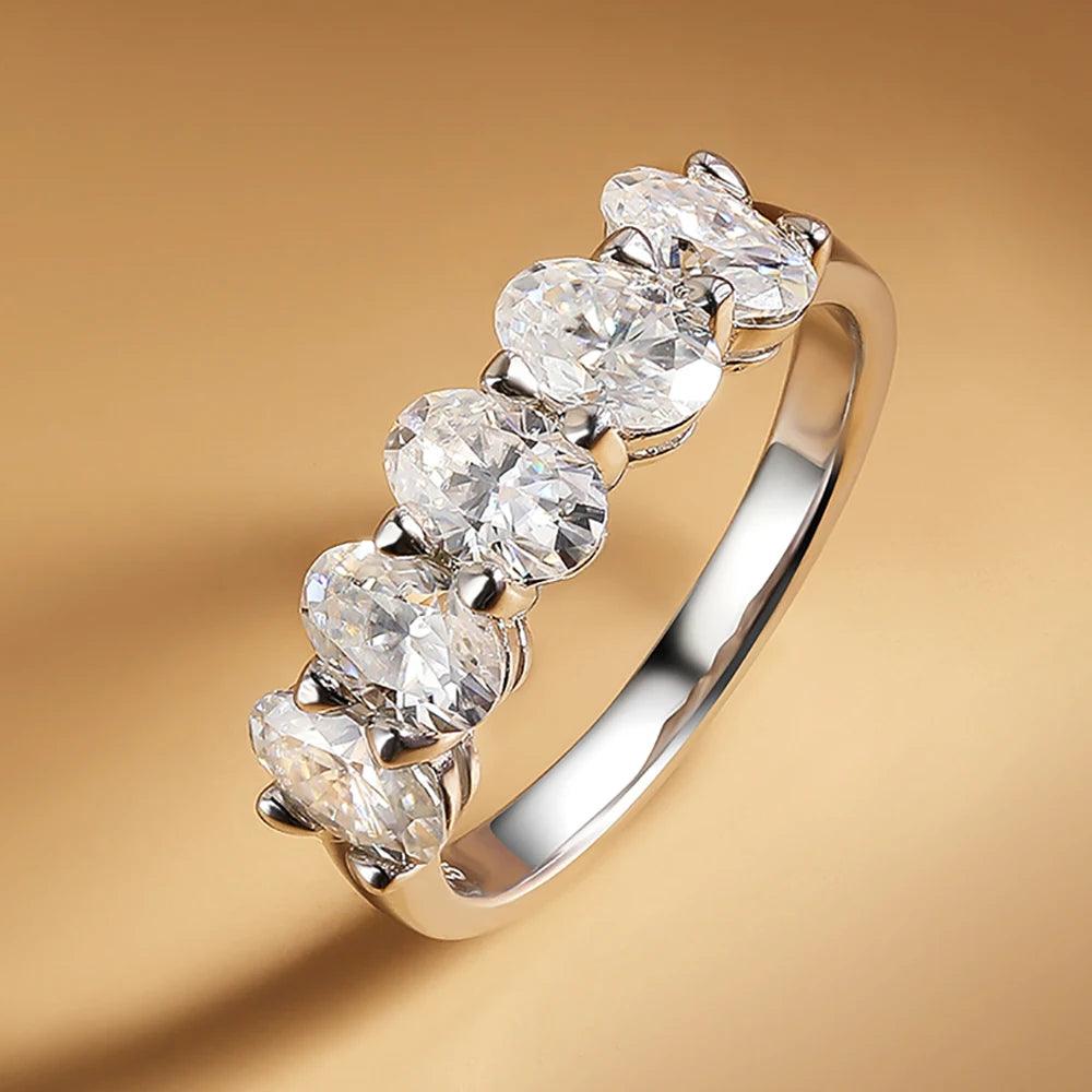 Stunning Real D Color 5 Stones 2.5 Carat 4*6mm Oval Full Moissanite Diamonds Eternity Rings For Women - Fine Jewellery - The Jewellery Supermarket
