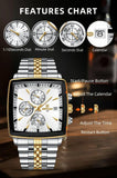 Top Brand Fashion Square Dial Analog Quartz Chronograph Luminous Waterproof Date Stainless Steel Mens WristWatches - The Jewellery Supermarket