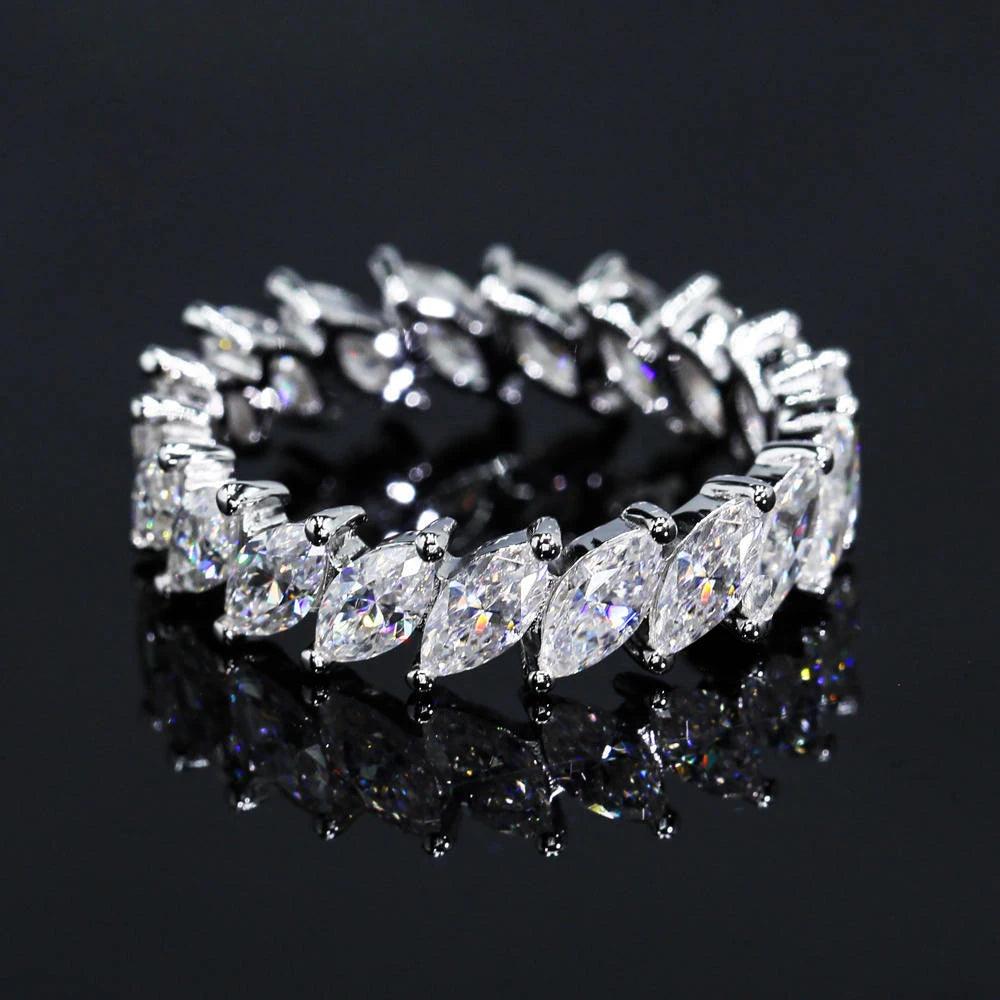 Fabulous Gra Certified D Color Marquise Cut Full Moissanite Diamonds Engagement Wedding Eternity Silver Rings - The Jewellery Supermarket