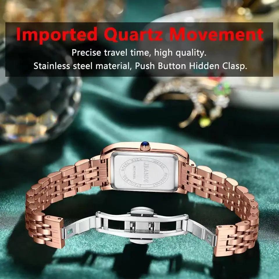 New Top Brand Luxury Fashion High Quality CZ Diamonds Business Rectangle Quartz Ladies Stainless Steel Watches - The Jewellery Supermarket
