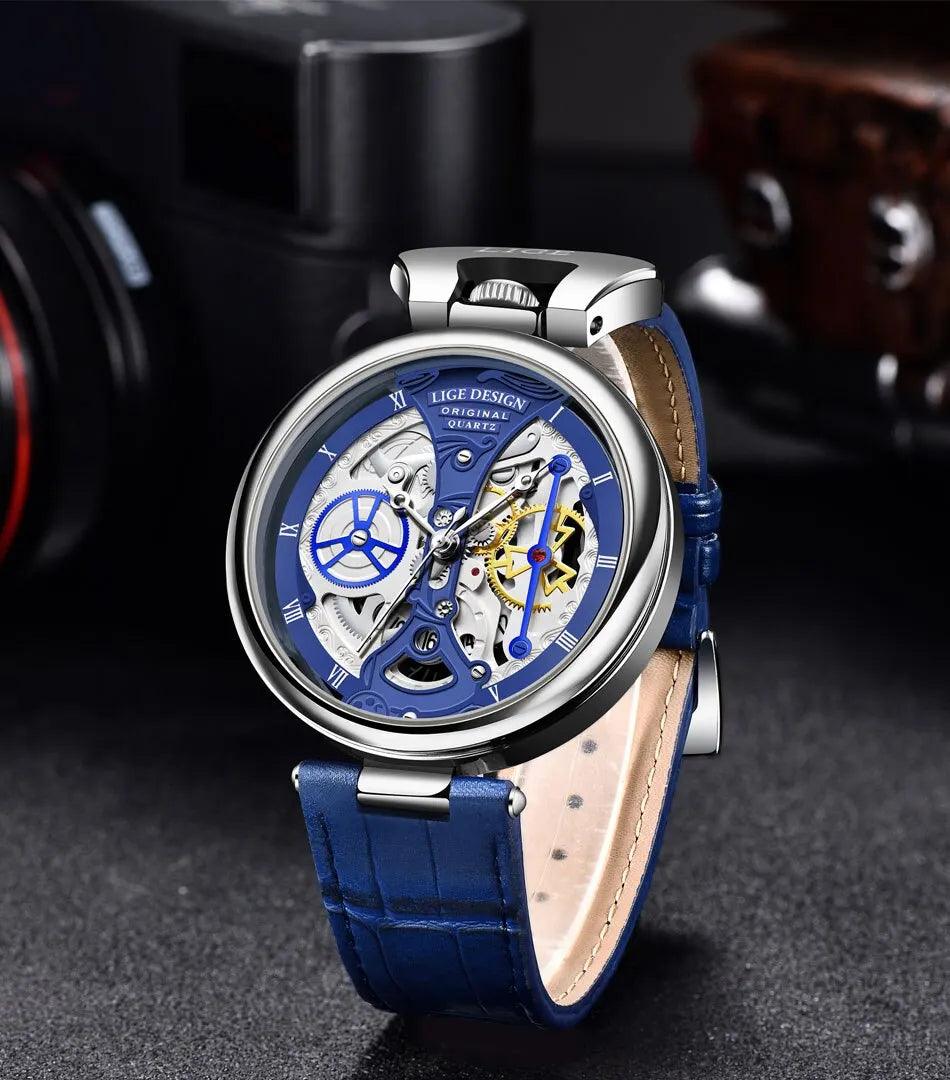 New Fashion Hollow Watches for Men - Business Casual Leather Skeleton Quartz Wrist Watches. Ideal Gifts - The Jewellery Supermarket