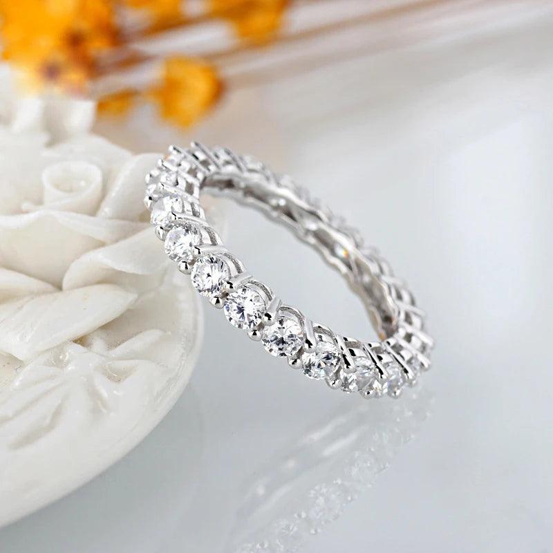 Luxury 2.2ct Round Cut Row Moissanite Diamonds Eternity Rings For Women - Silver Wedding Engagement Jewellery  - The Jewellery Supermarket