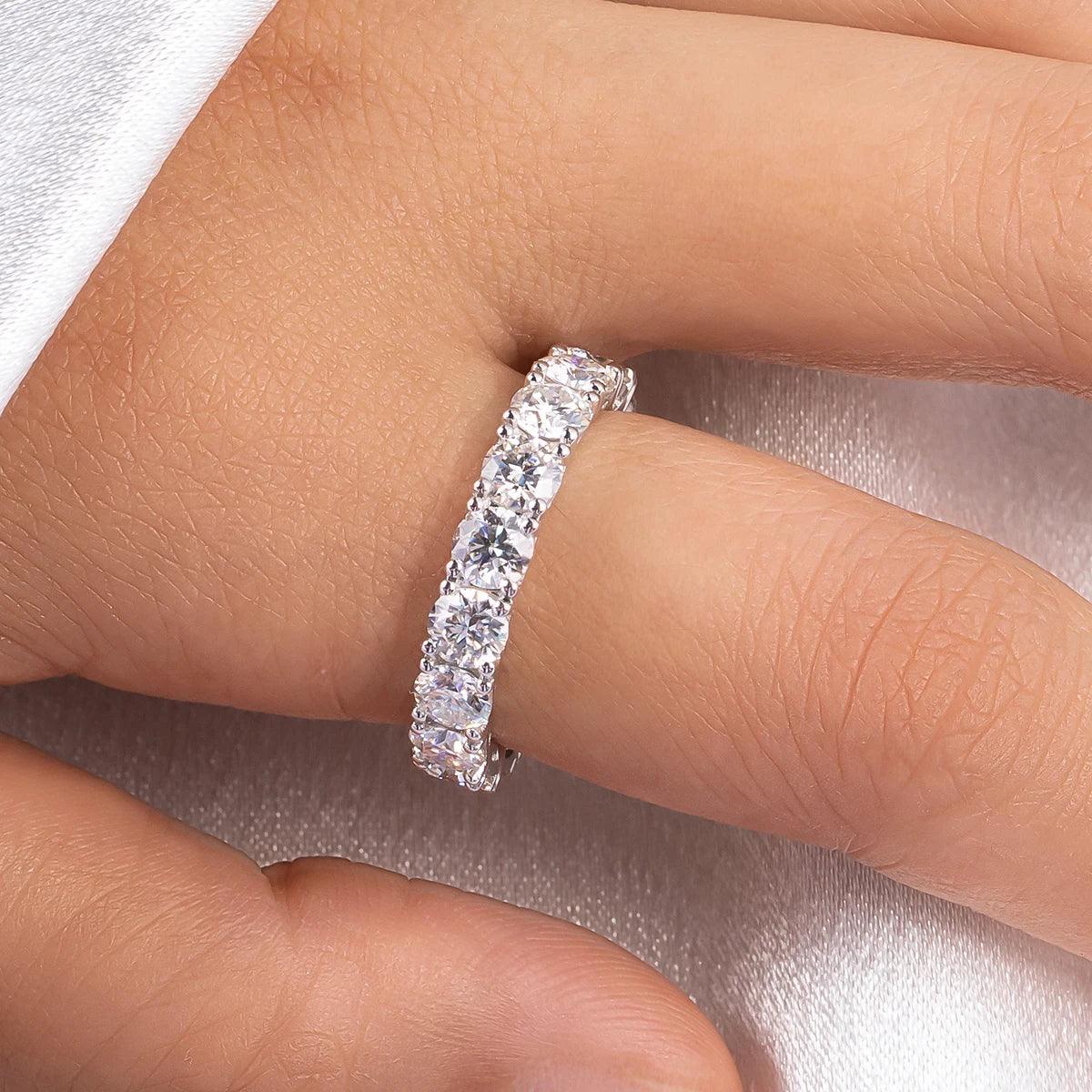 Captivating 4mm D Colour Moissanite Diamonds Eternity Rings - 925 Sterling Silver Wedding Engagement Rings - The Jewellery Supermarket
