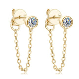 Chain Earring Round Cut D Colour VVS1 Clear Moissanite Diamonds Stud Earrings Silver Personality Fine Jewellery