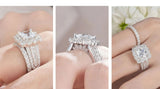 Halo Princess Cut AAAAA Quality High Carbon Lab Created Diamond Vintage Rings Set for Women, Wedding Engagement Rings - The Jewellery Supermarket