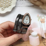 Luxury Brand Snake Quartz Ladies Gold Watch with Rhinestones - High Quality Female Fashion Bracelet Watches