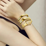 Iced Out Fashion Diamond Gold Steel Wrapped Strap Snake Bracelet Women's Watch - Quartz Watches for Women