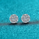 Brilliant Flower Design 18K White Gold Plated Moissanite Diamonds Stud Earrings Silver Party Fine Jewellery