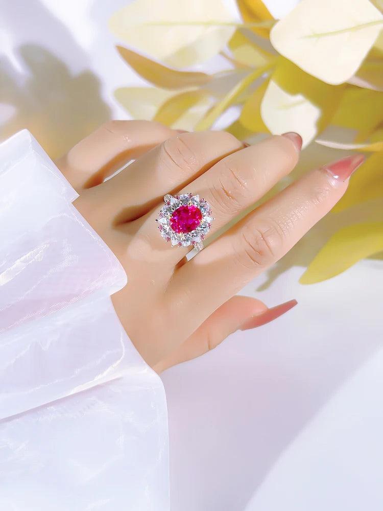 New Style Fashion Luxury Flower Bud Egg Rose Red Ring Inlaid with High Quality AAAAA High Carbon Diamonds - The Jewellery Supermarket